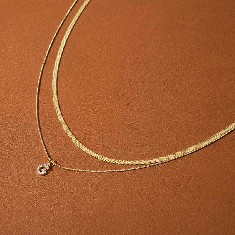 Tiny Initial Double Snake Chain Necklace