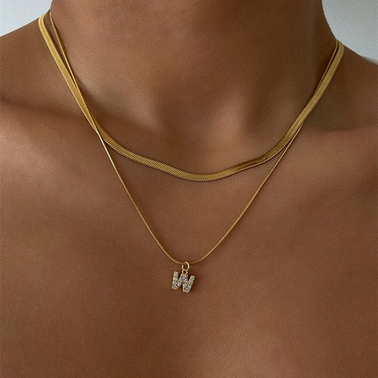 Tiny Initial Double Snake Chain Necklace