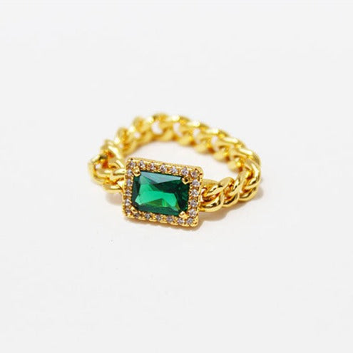 Camila Wave Emerald Chain Vintage Ring
