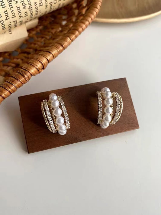 Delicate Freshwater Pearl Clip On Hoop Gold Earrings