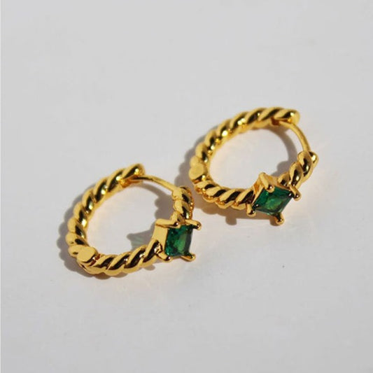 Teagan Twisted Emerald Hoop Earrings