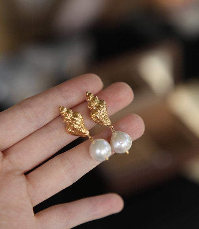 Thalia Baroque Pearl Drop Gold Earrings