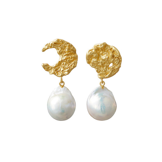 The moon and sun Baroque Freshwater Pearl Drop Earrings