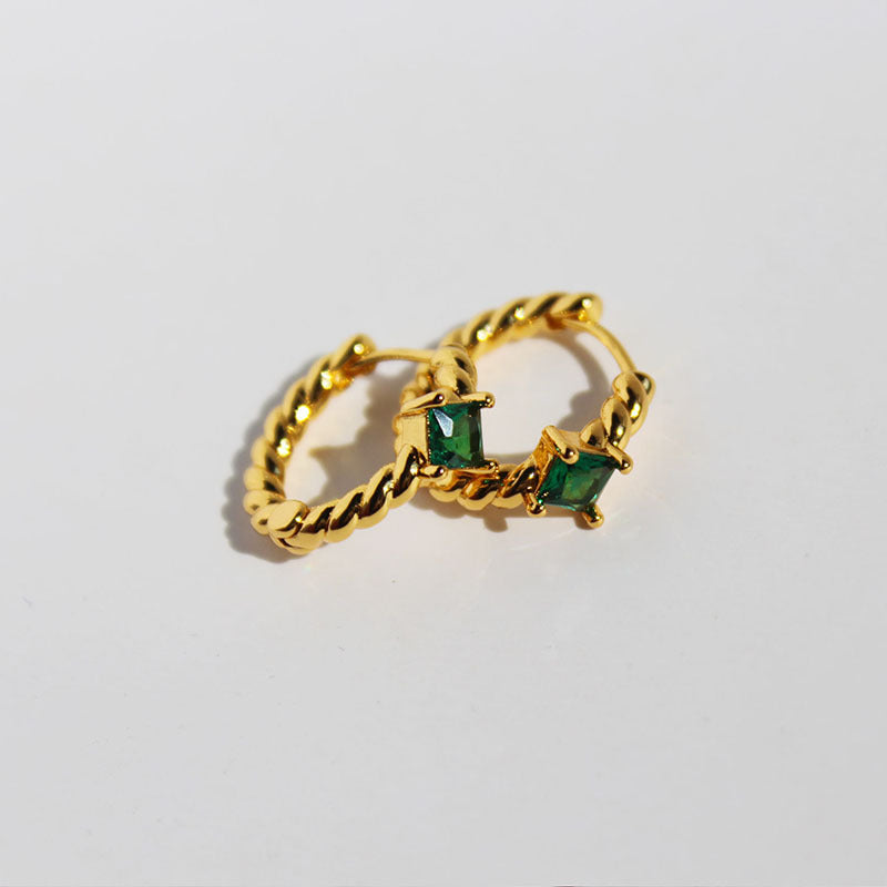 Teagan Twisted Emerald Hoop Earrings